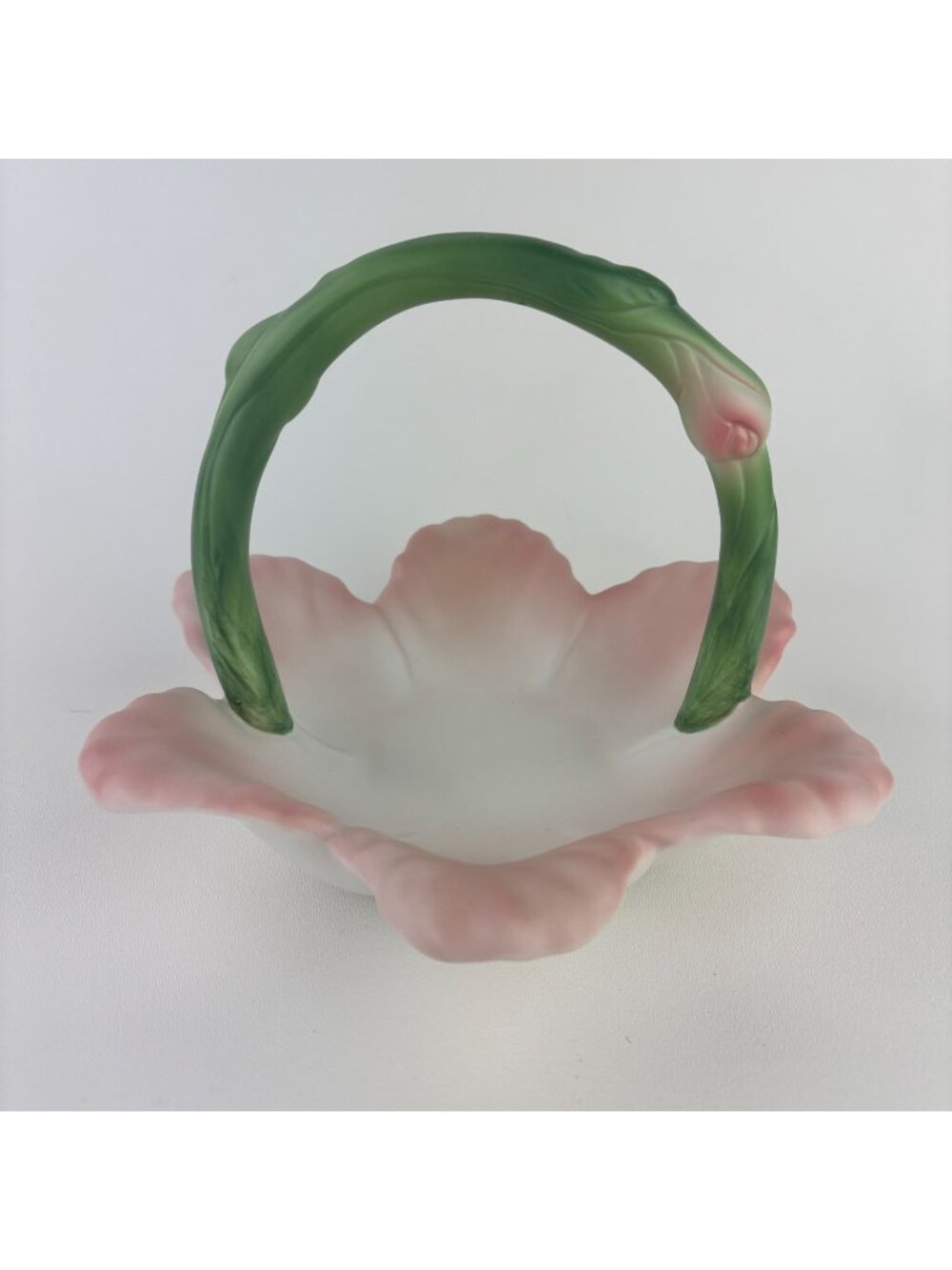 Vintage Ceramic Pink and Green Flower Basket With Handle Basket Candy Dish